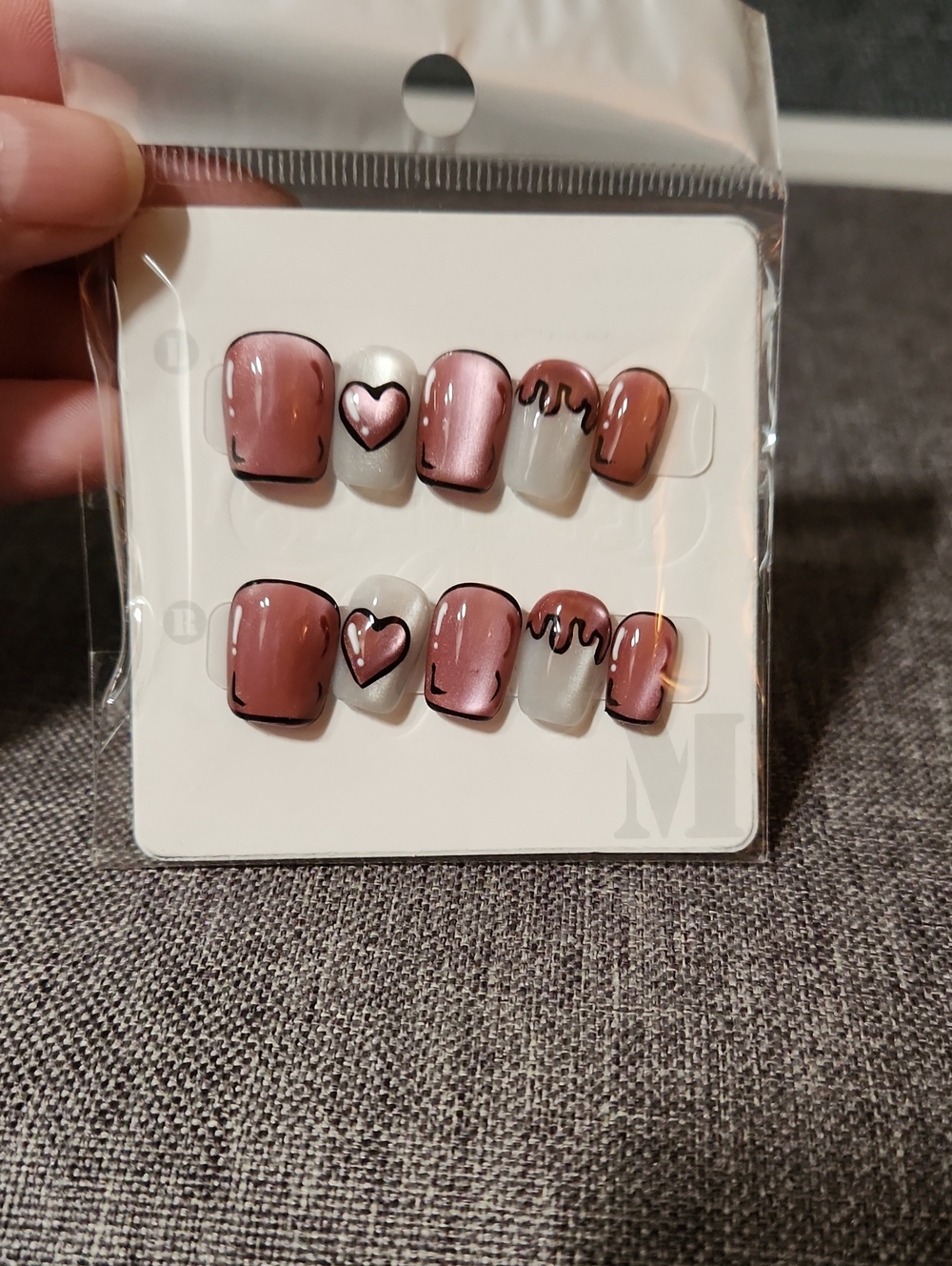 Pink Heart Press On Nails. Size Medium